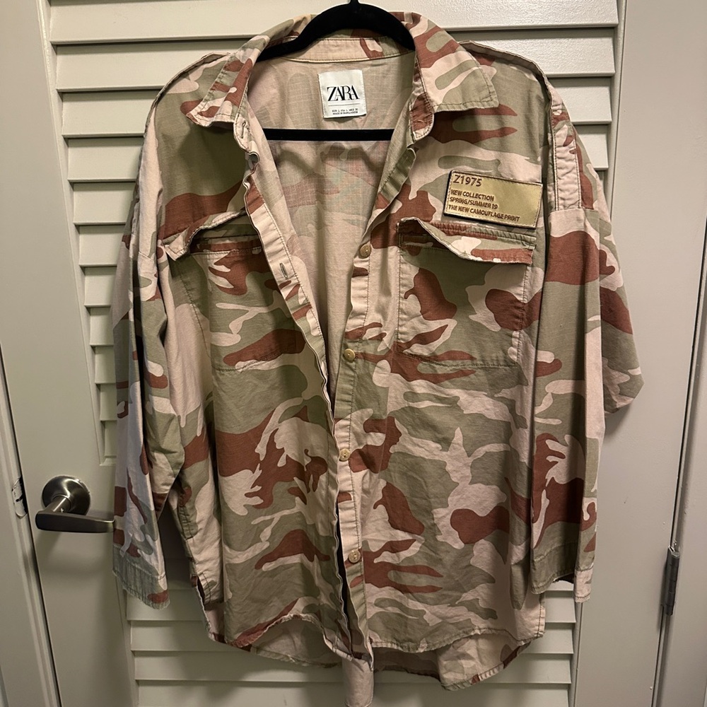 ZARA Desert Camo Button-Front Overshirt